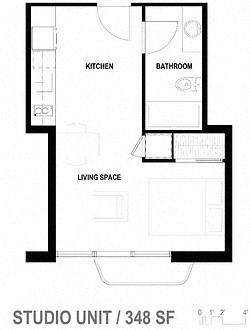 a floor plan of a house with a kitchen and a living room